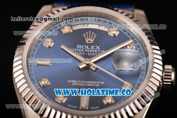 Rolex Day-Date Asia 2813/Swiss ETA 2836/Clone Rolex 3135 Automatic Steel Case with Diamonds Markers and Blue Dial (BP) - Click Image to Close